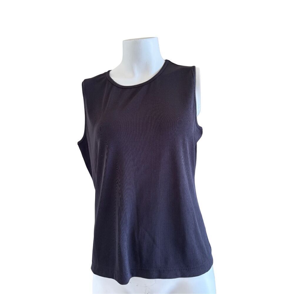 Laura Scott Black ribbed crew neck  women’s medium blouse crew neck short sleeve